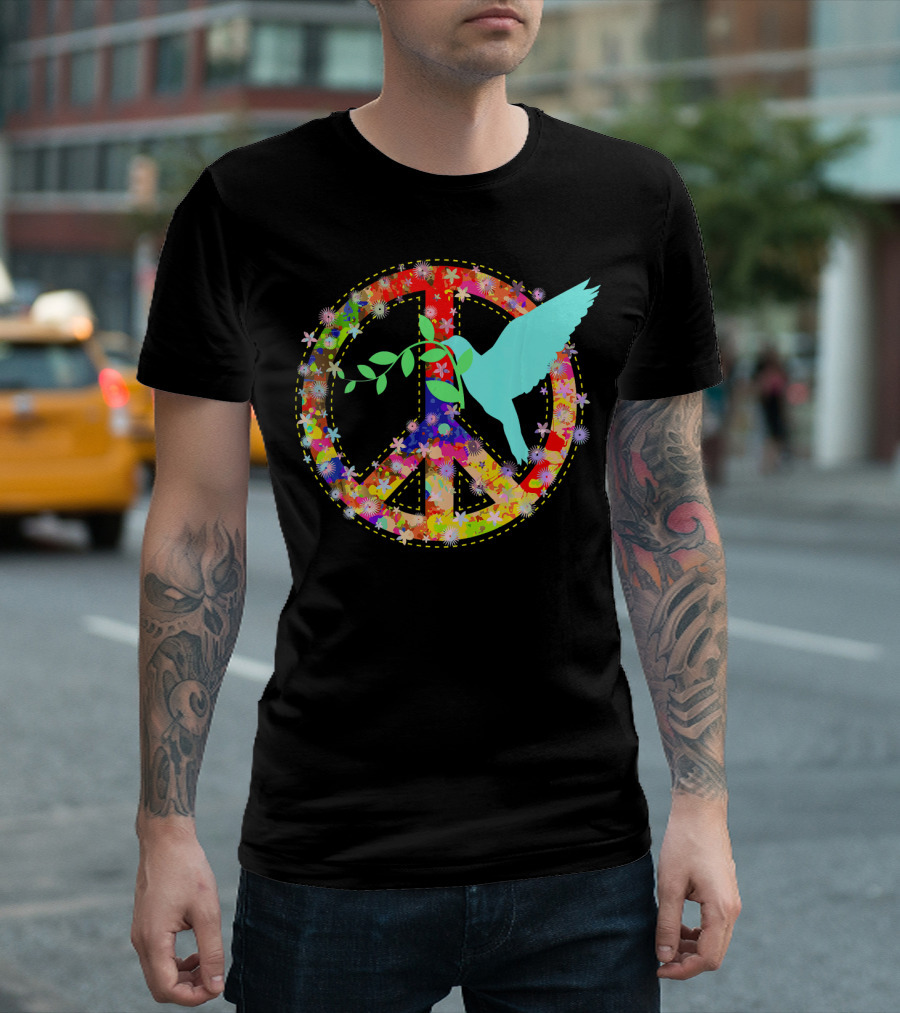 Hippie Peace Dove with Floral Peace Sign 60s 70s T-Shirt