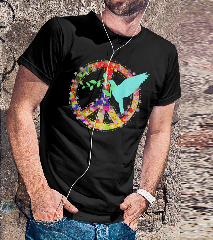 Hippie Peace Dove With Floral Peace Sign 60s 70s T-Shirt