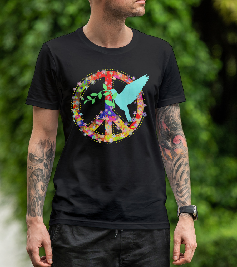 Hippie Peace Dove With Floral Peace Sign 60s 70s T-Shirt