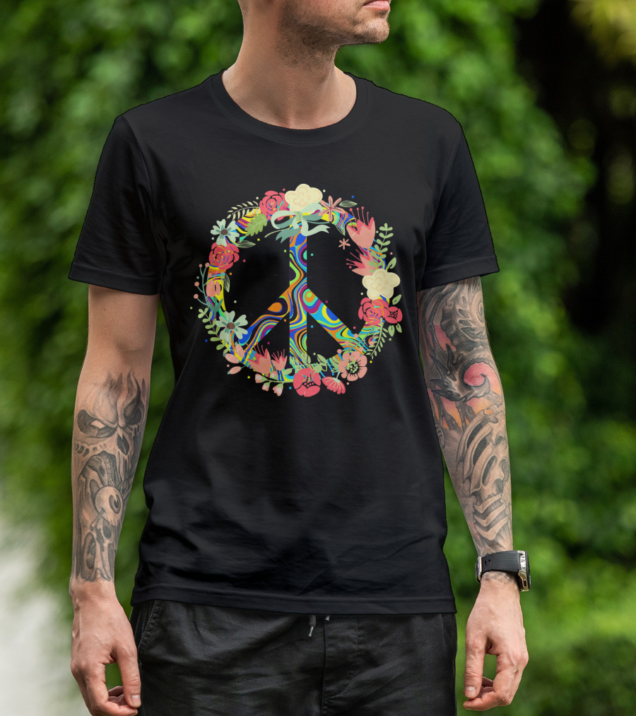 Peace Love Flowers Psychedelic Symbol 60s 70s T-Shirt