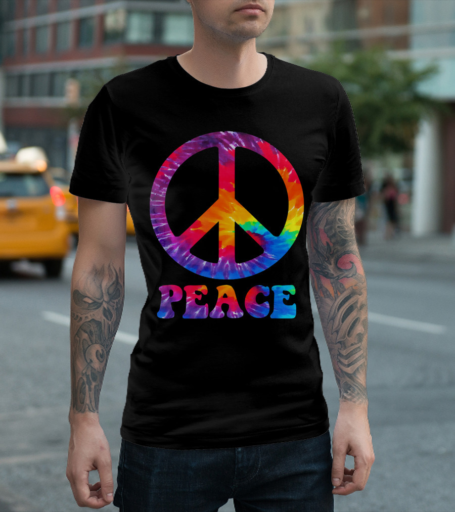 Tie Dye Colors Peace Sign Hippy with Rainbow Peace Sign and Tie Dye Colors T-Shirt
