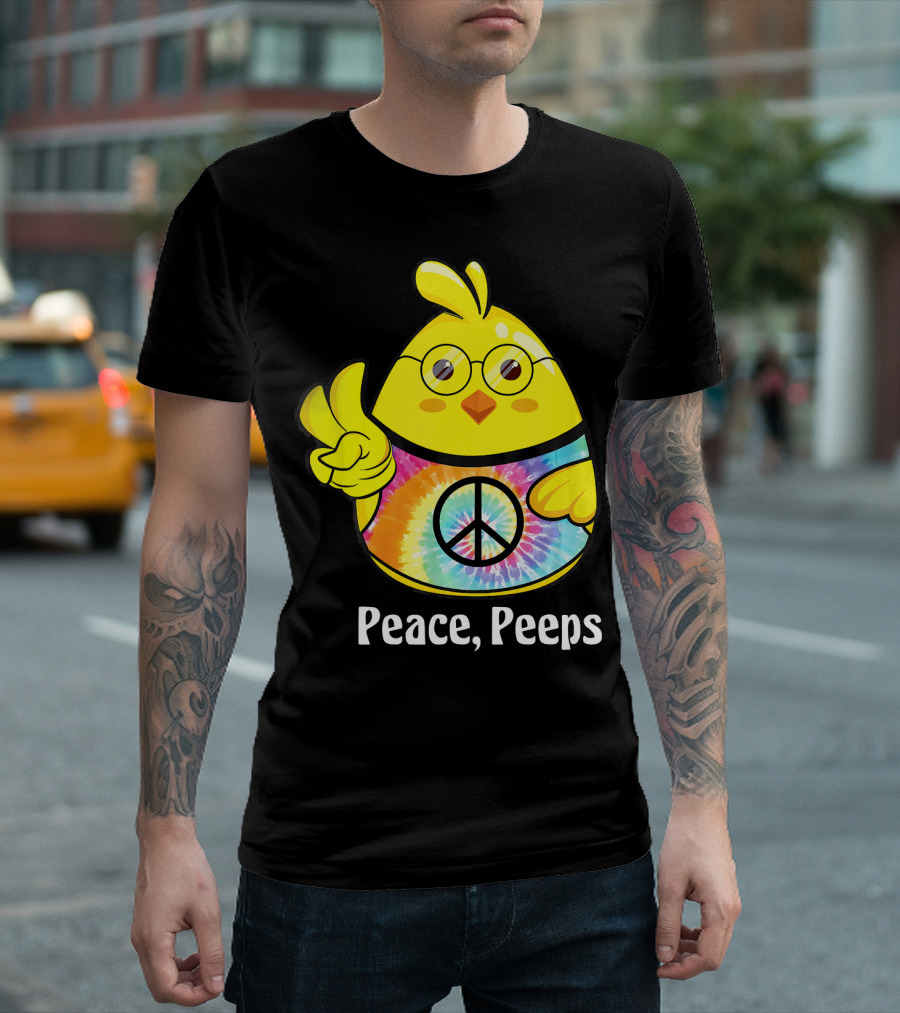 Peace Peeps Easter Tie Dye Chick With Glasses And Peace Sign T-Shirt