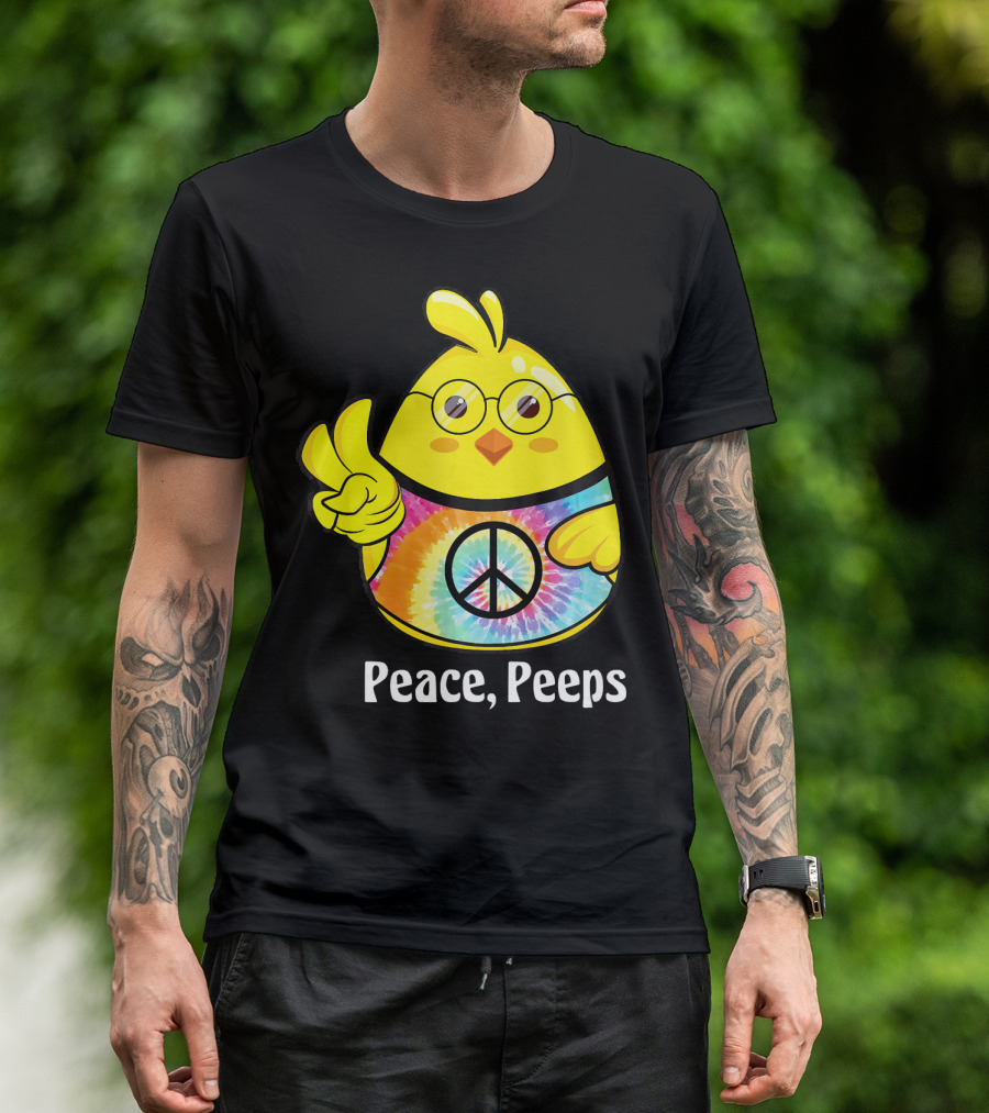 Peace Peeps Easter Tie Dye Chick With Glasses And Peace Sign T-Shirt