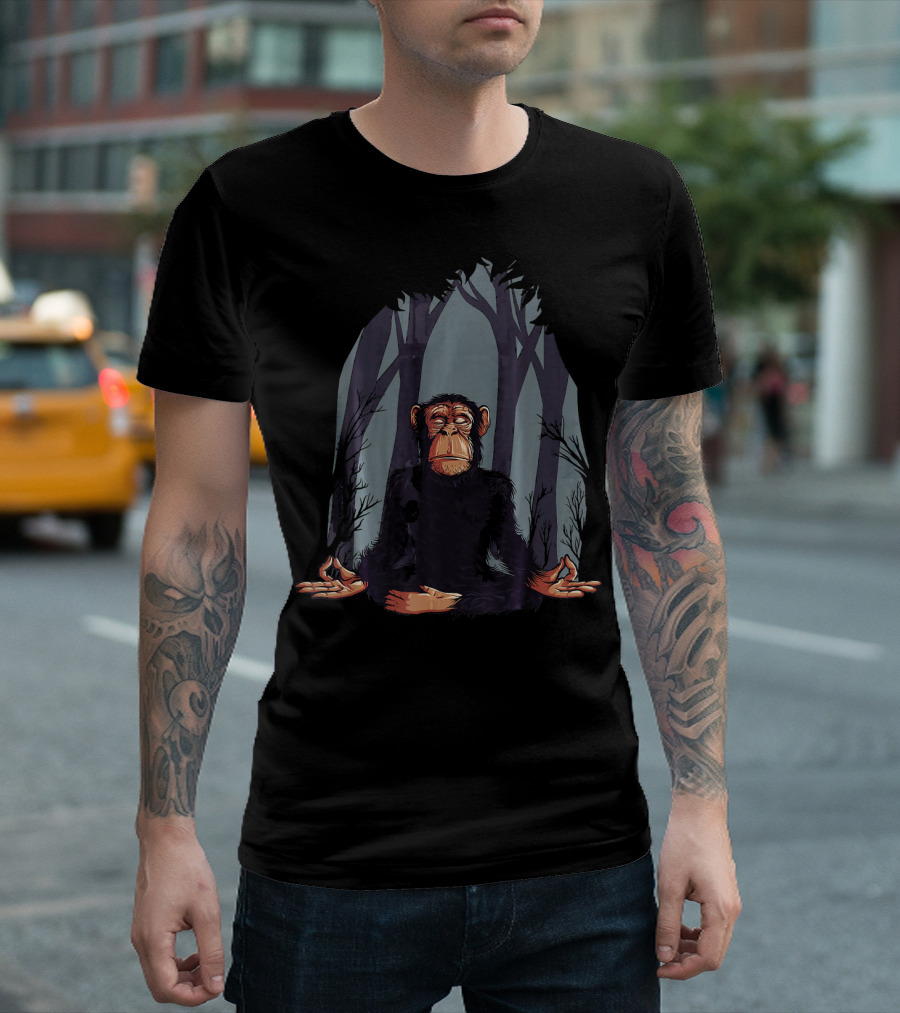 Zen Meditation Monkey in Forest Peace T-Shirt