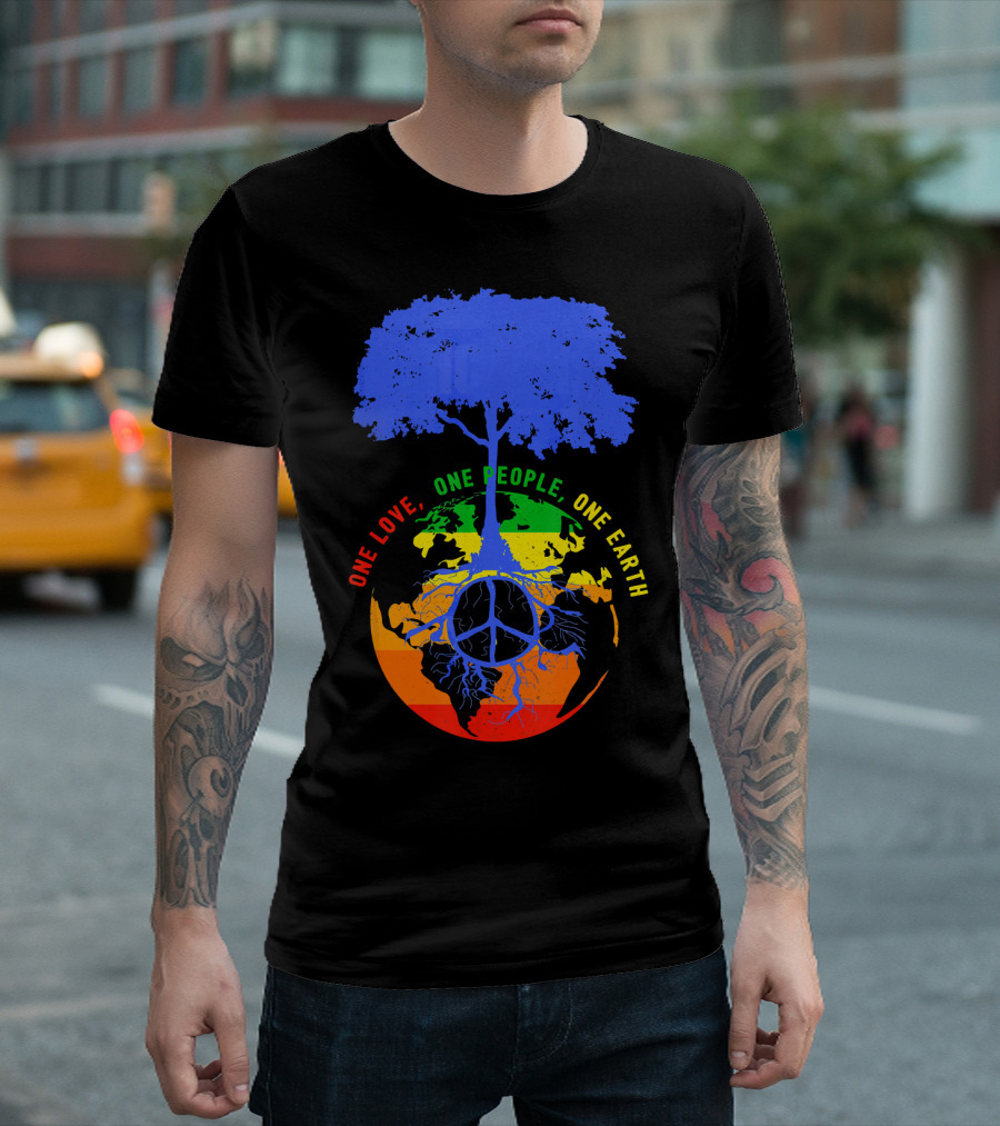 One Love One People One Earth Peace Tree Earth Day T-Shirt