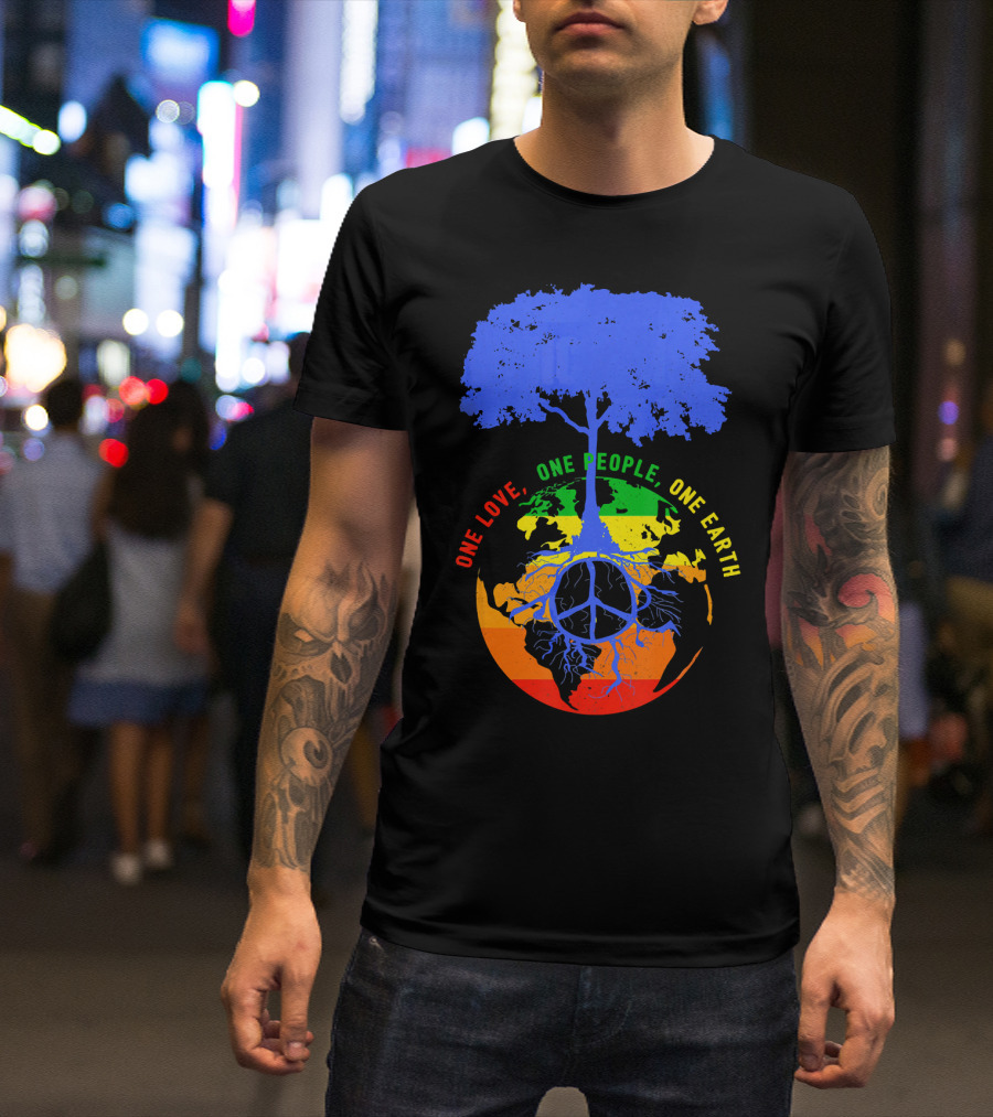 One Love One People One Earth Peace Tree Earth Day T-Shirt