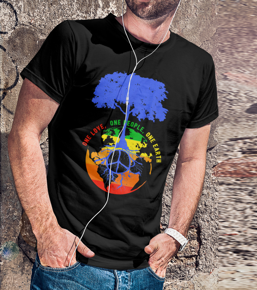 One Love One People One Earth Peace Tree Earth Day T-Shirt