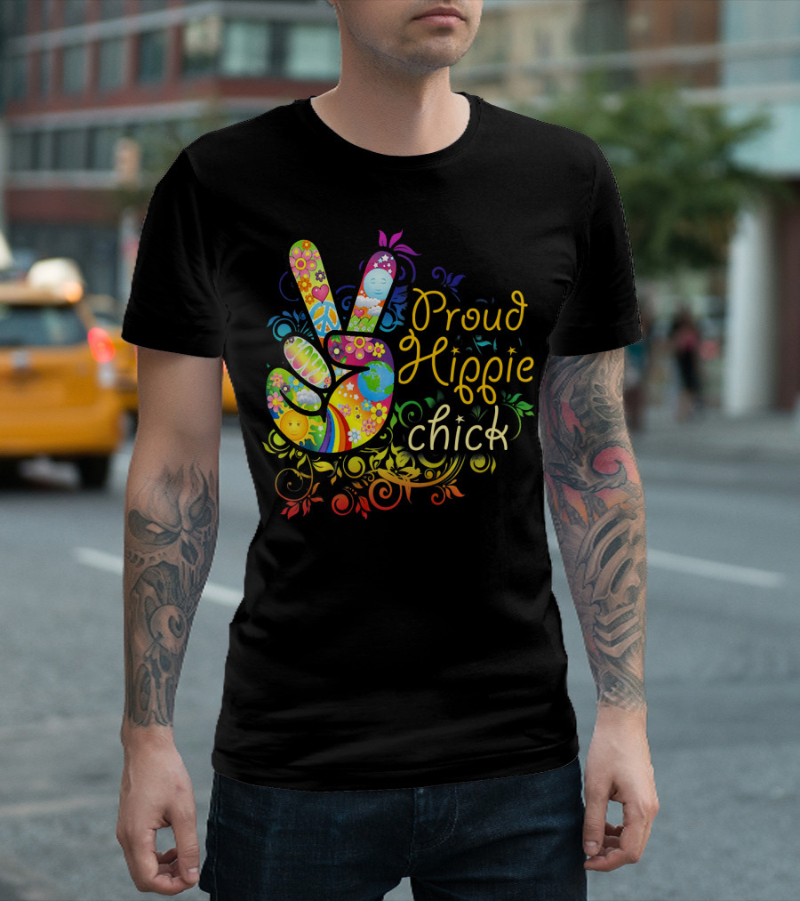 Proud Hippie Chick Peace Sign With Colorful Floral T-Shirt
