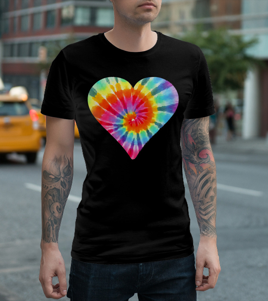 Tie Dye Hippie Heart Peace Spiral Rainbow Heart T-Shirt