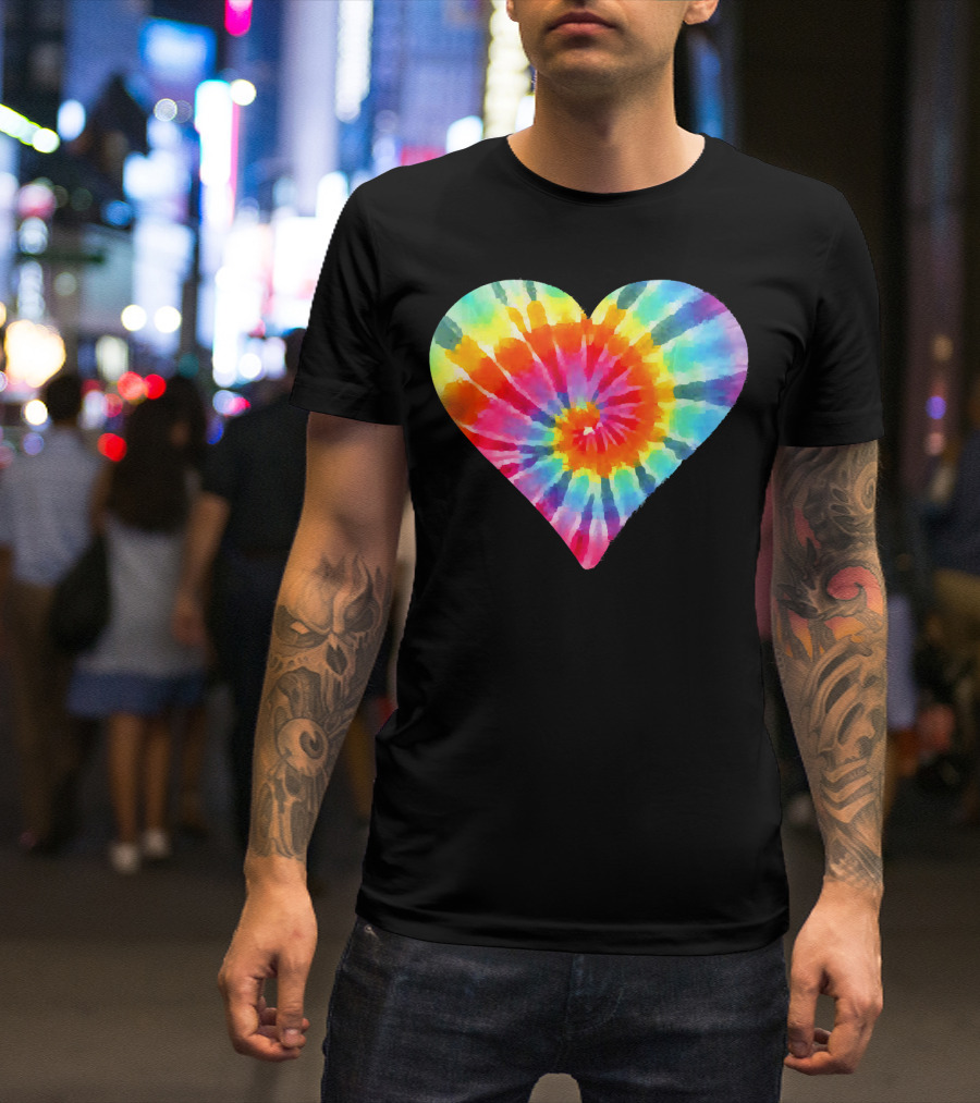 Tie Dye Hippie Heart Peace Spiral Rainbow Heart T-Shirt