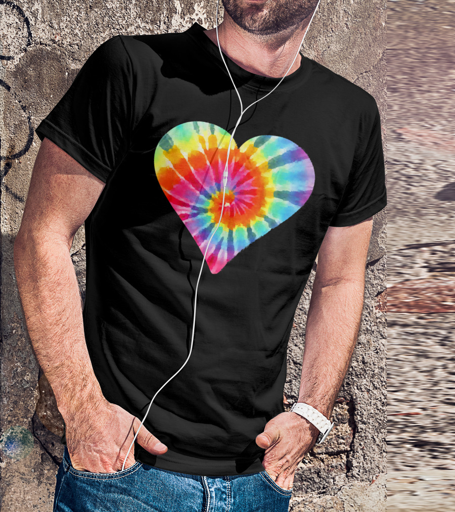 Tie Dye Hippie Heart Peace Spiral Rainbow Heart T-Shirt