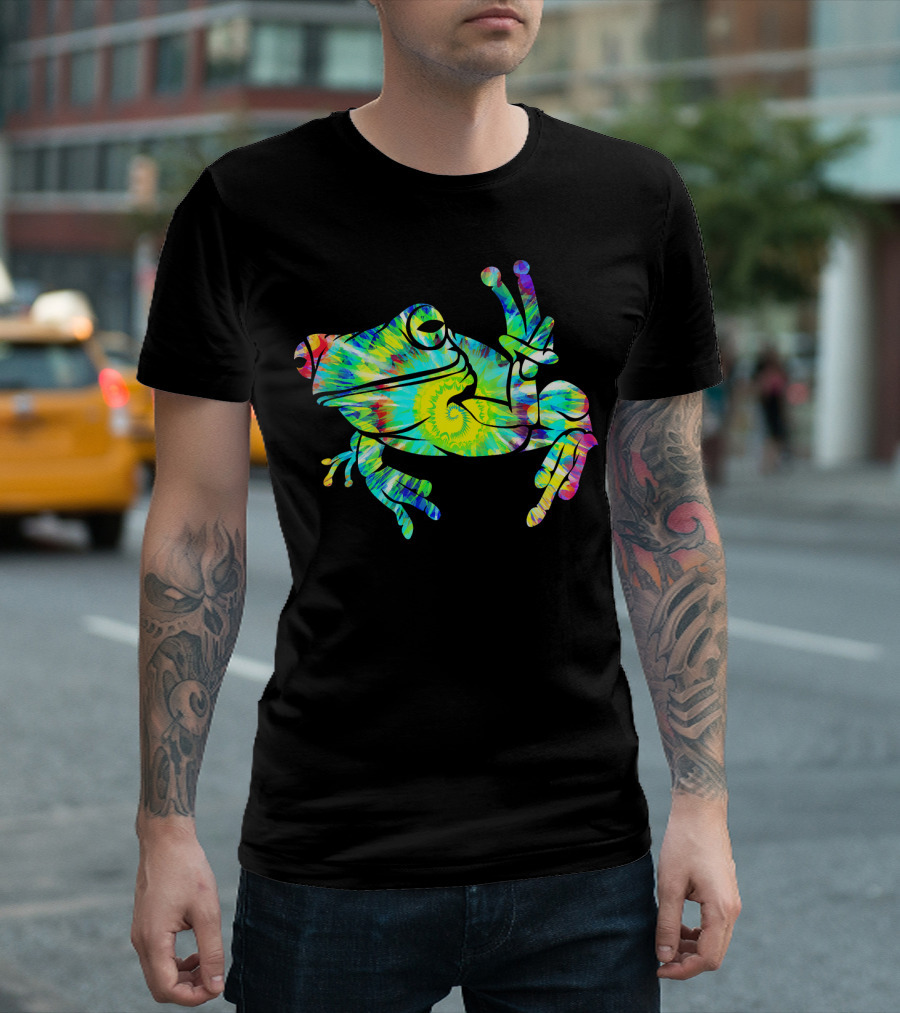 Cool Tie Dye Peace Frog Psychedelic Vibes T-Shirt