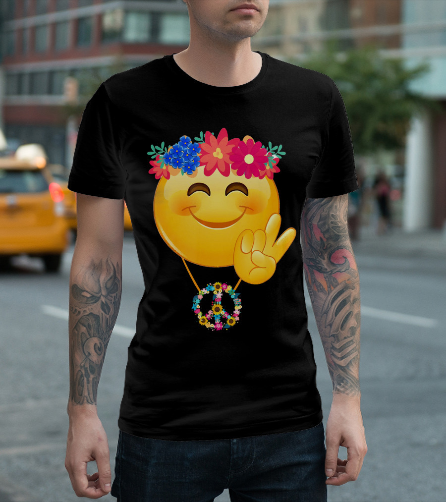 Hippie Flower Power Crown Smiley Peace Sign Necklace T-Shirt