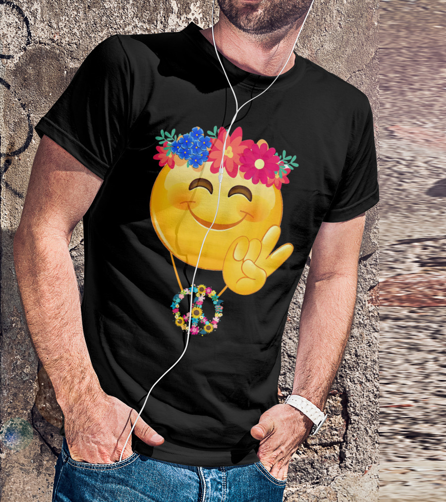 Hippie Flower Power Crown Smiley Peace Sign Necklace T-Shirt