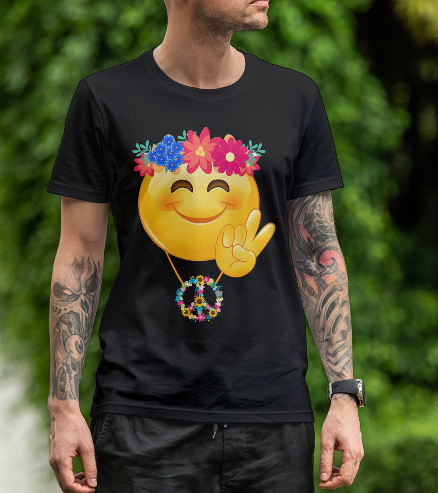 Hippie Flower Power Crown Smiley Peace Sign Necklace T-Shirt