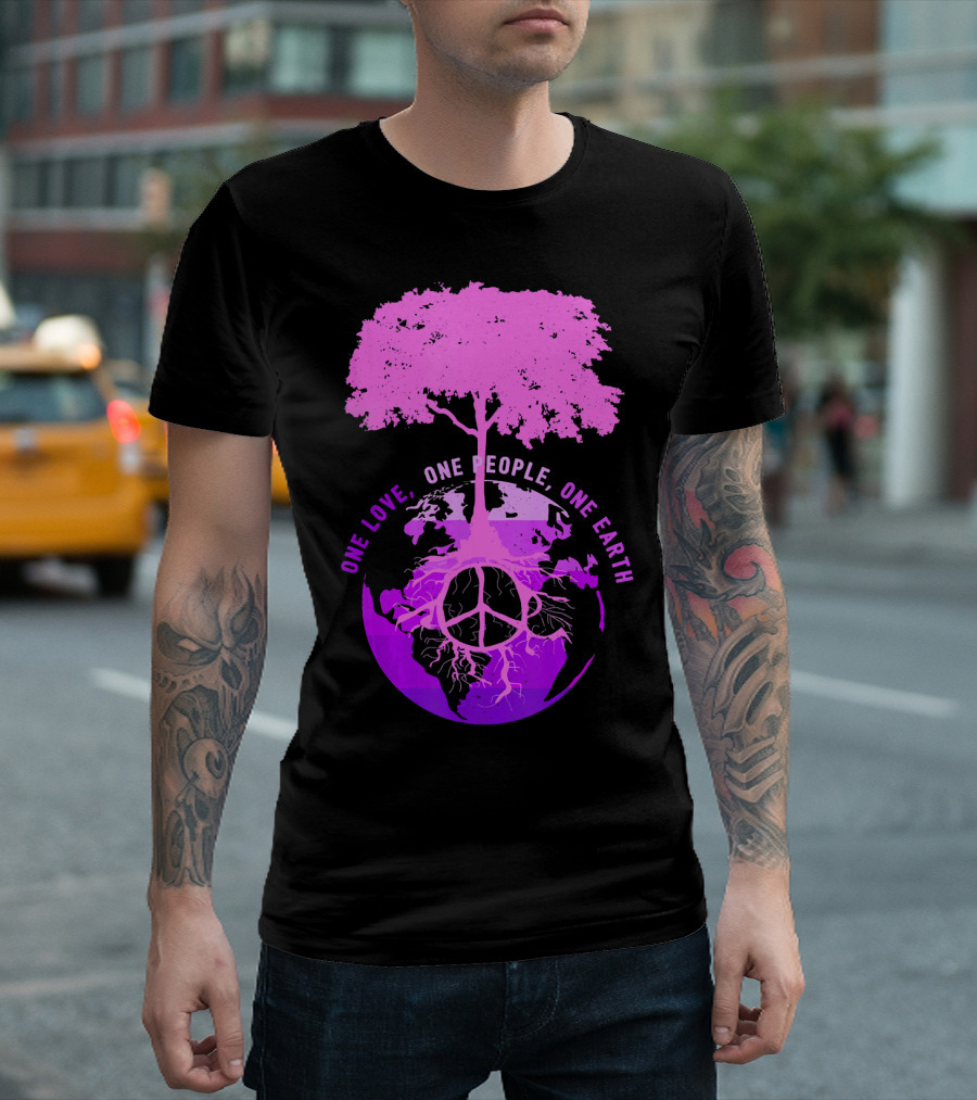 One Love One People One Earth Peace Sign Tree Earth Day T-Shirt