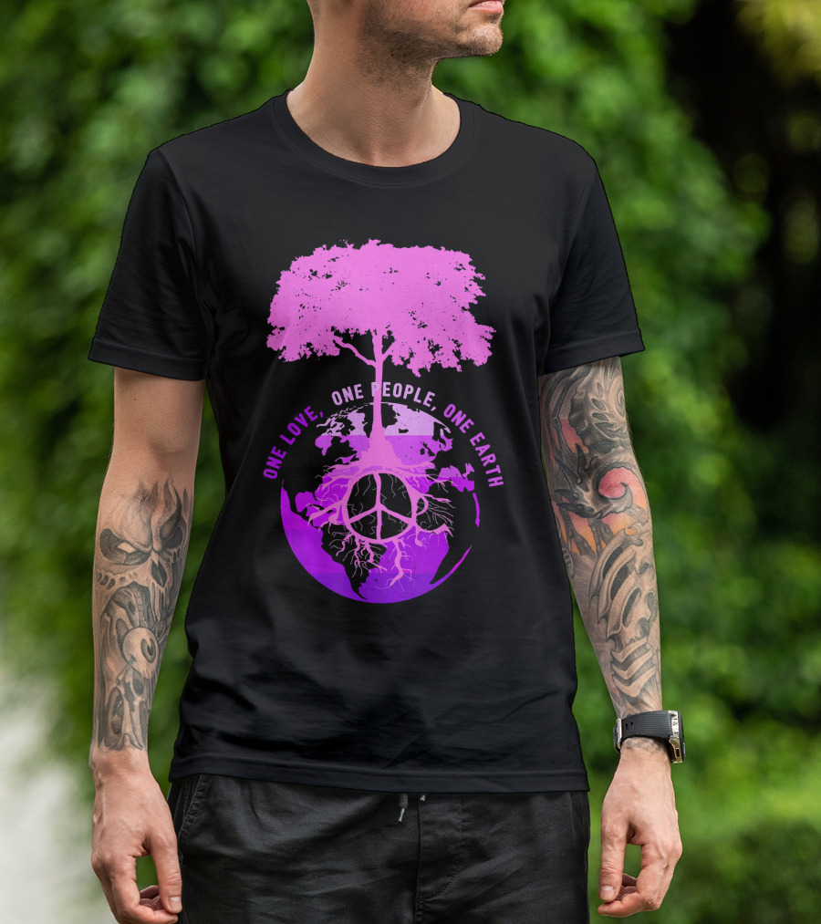 One Love One People One Earth Peace Sign Tree Earth Day T-Shirt