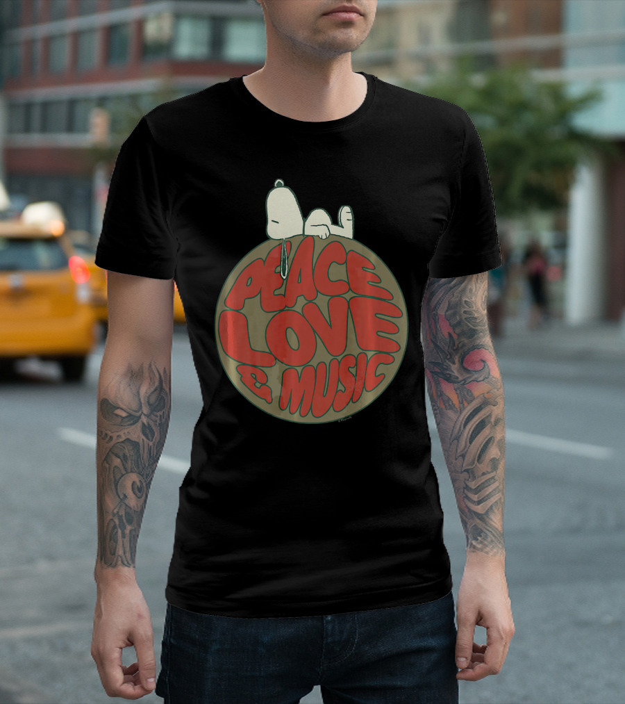 Peanuts Snoopy Peace Love Music 50th Anniversary Woodstock T-Shirt