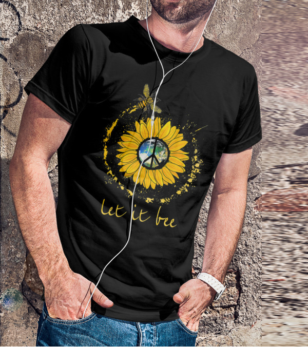 Let It Bee Flower Earth Peace Sign Hippie Yellow Sunflower T-Shirt