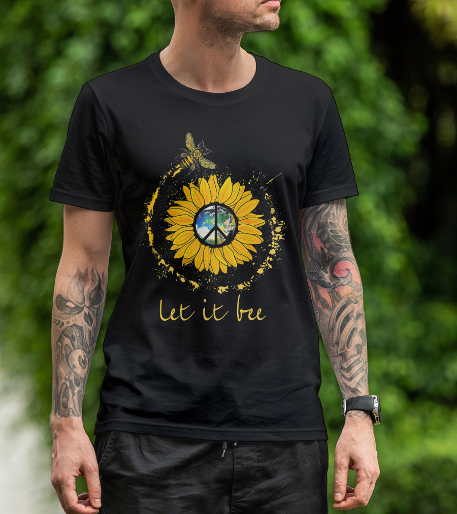 Let It Bee Flower Earth Peace Sign Hippie Yellow Sunflower T-Shirt