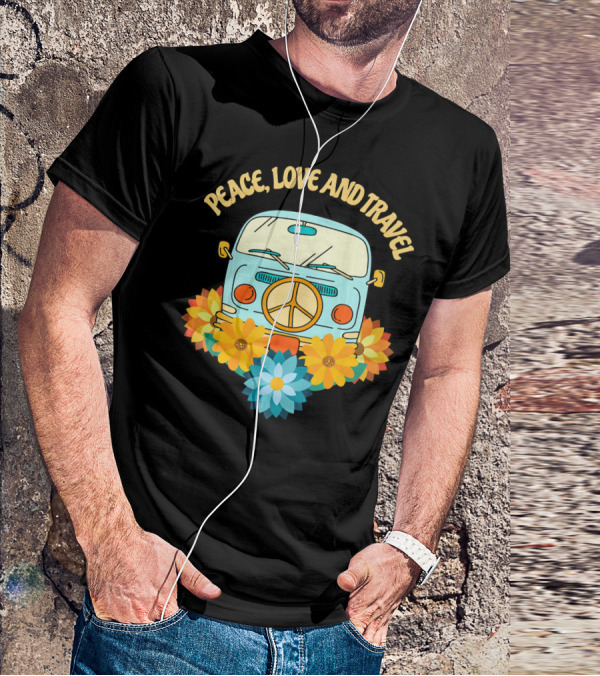 Peace Love And Travel Retro Hippie Van With Flowers T-Shirt