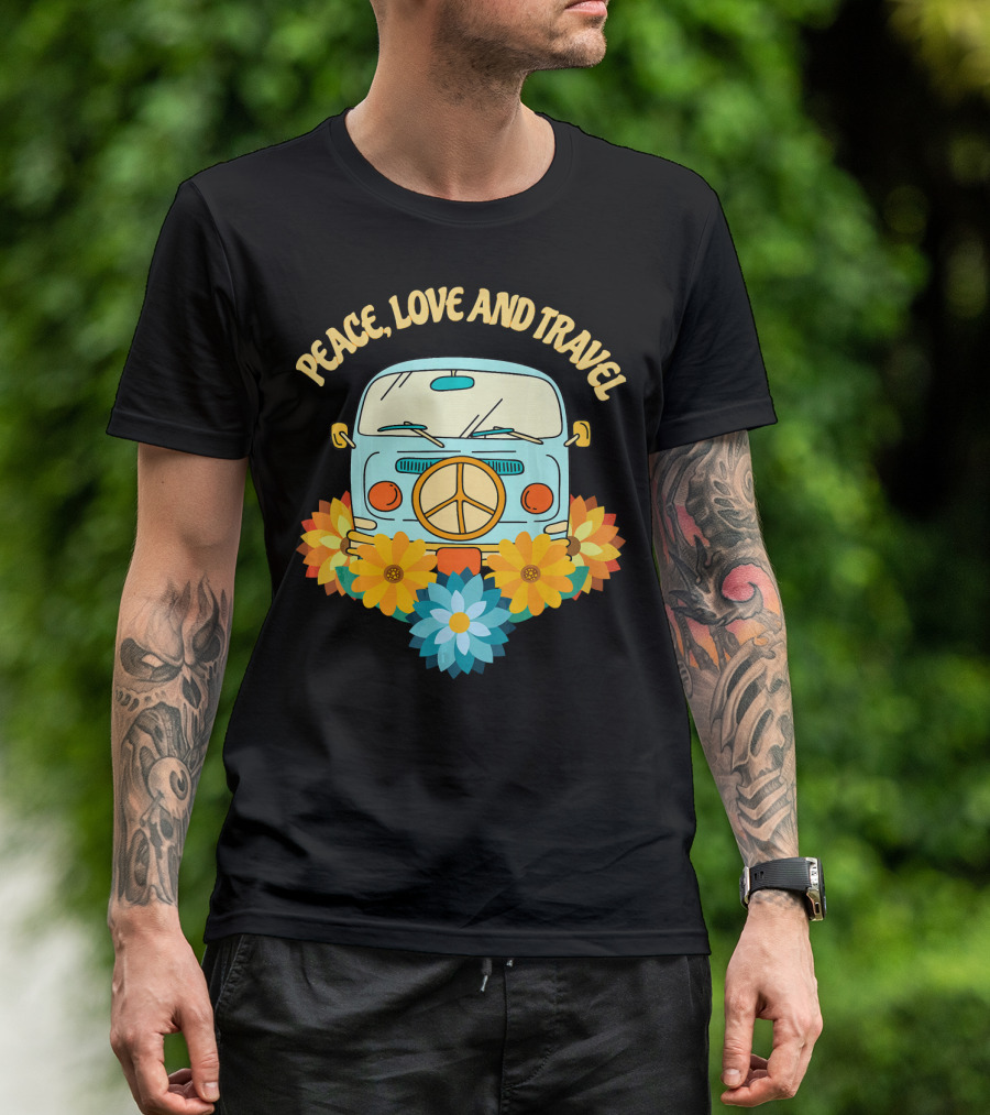 Peace Love And Travel Retro Hippie Van With Flowers T-Shirt