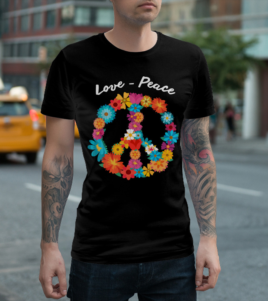 Retro Hippie Flower Power Peace Love 60s 70s Costume Tie T-Shirt