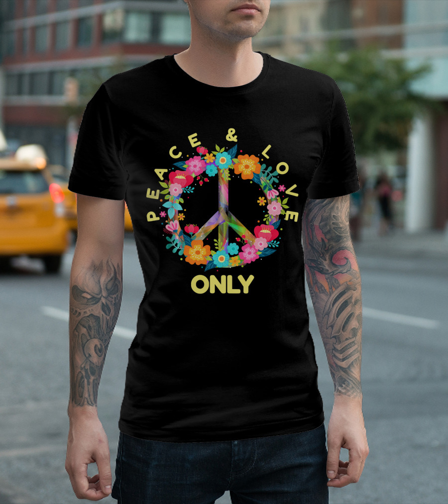 Peace and Love Only Hippie Tie Dye Costume Floral Peace T-Shirt