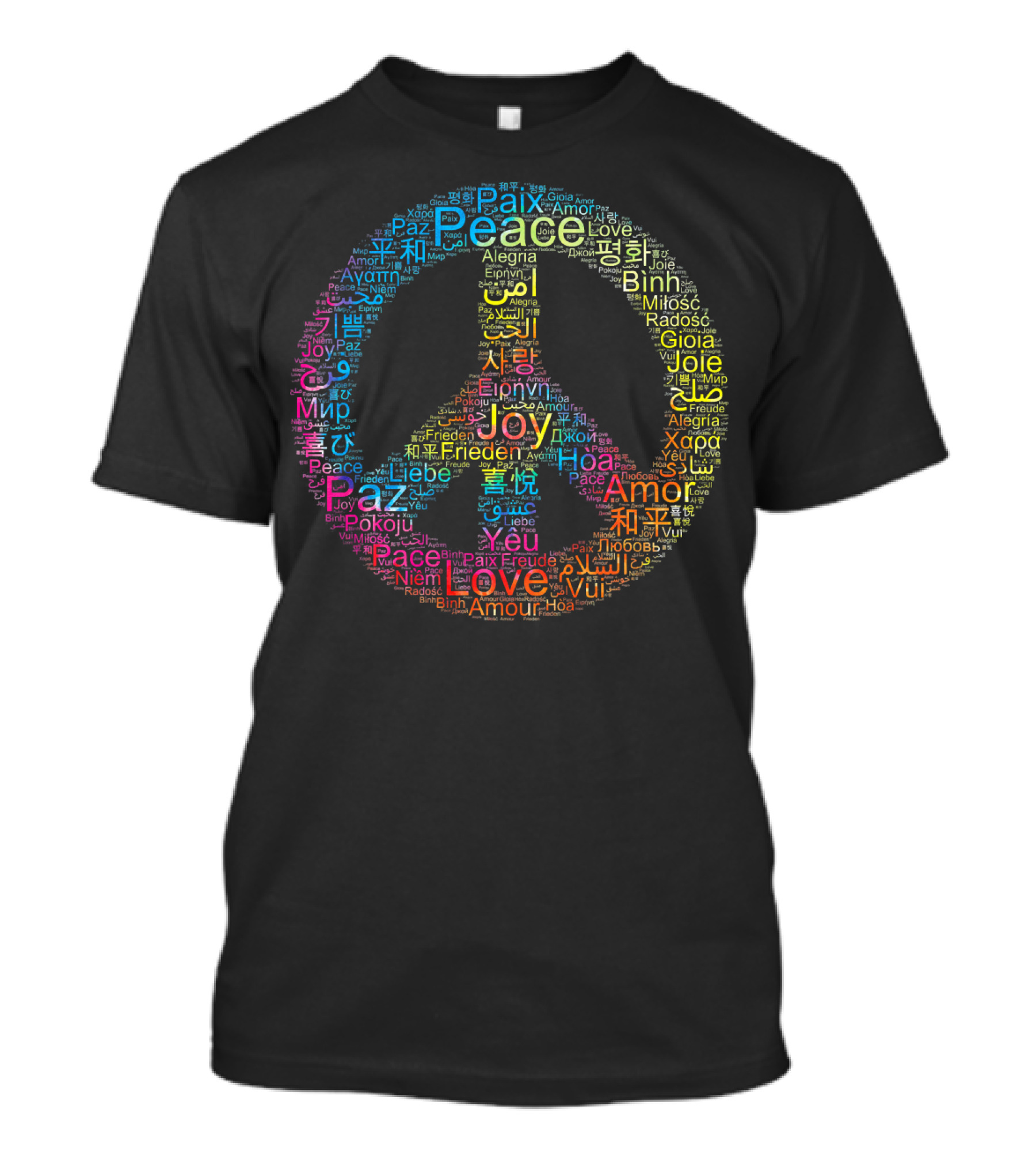 Peace Love Joy Multilingual Peace Symbol Text T-Shirt