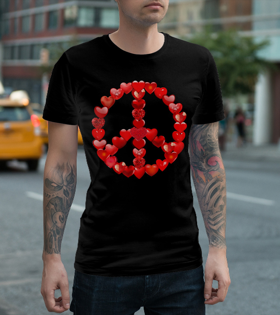 Valentines Day Red Hearts Peace T-Shirt