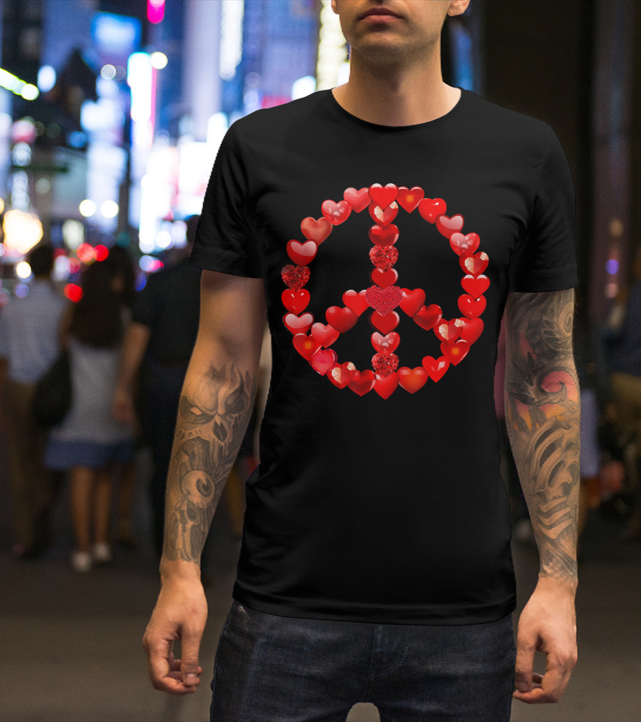 Valentines Day Red Hearts Peace T-Shirt