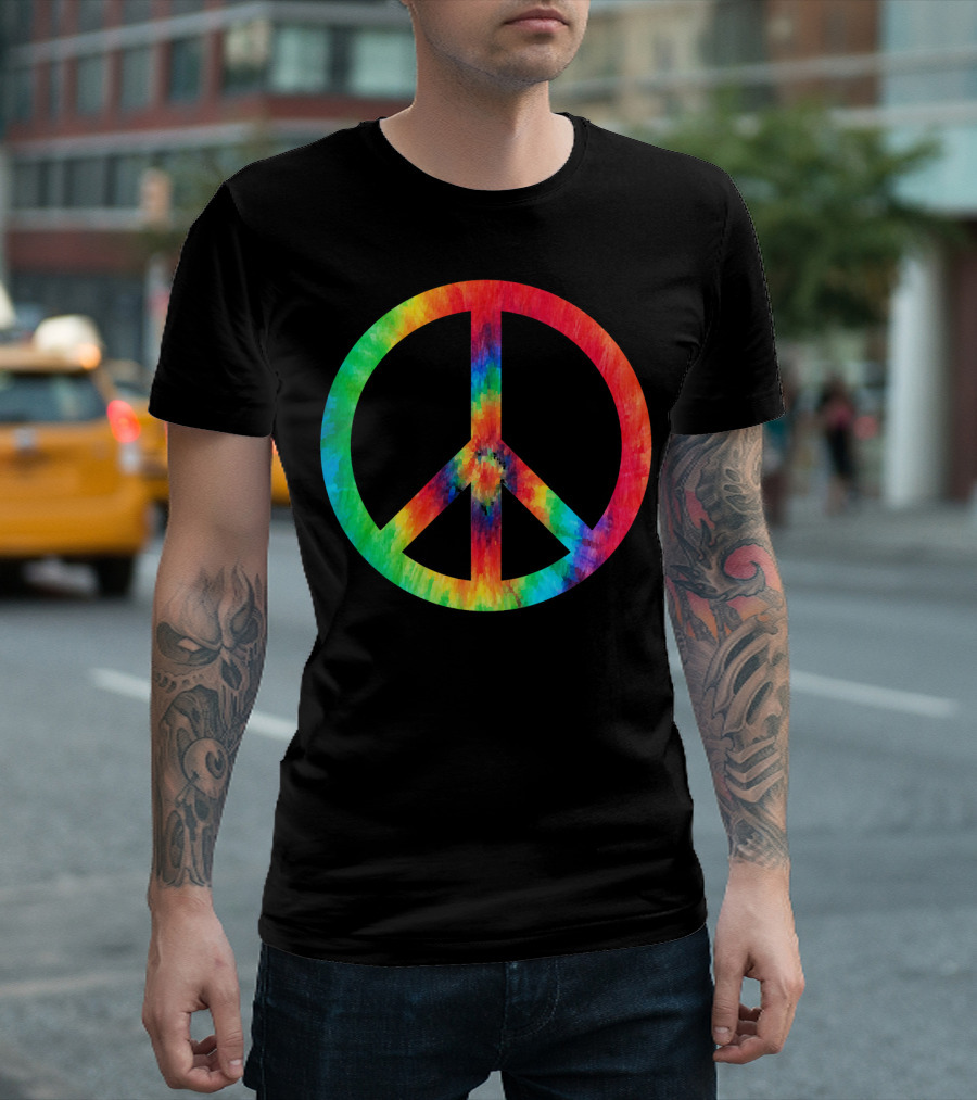 70s Hippie Tie Dye Peace Symbol Men T-Shirt