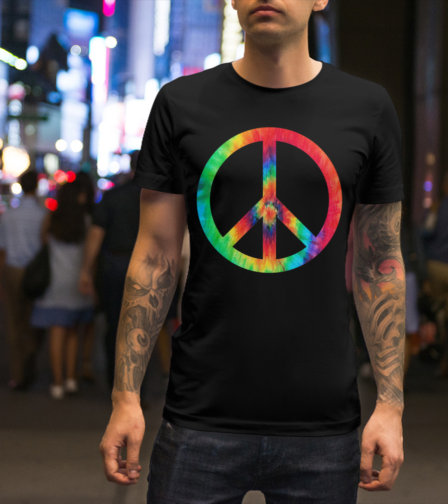 70s Hippie Tie Dye Peace Symbol Men T-Shirt