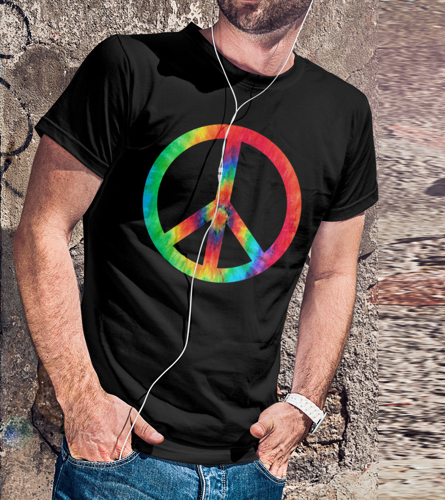 70s Hippie Tie Dye Peace Symbol Men T-Shirt