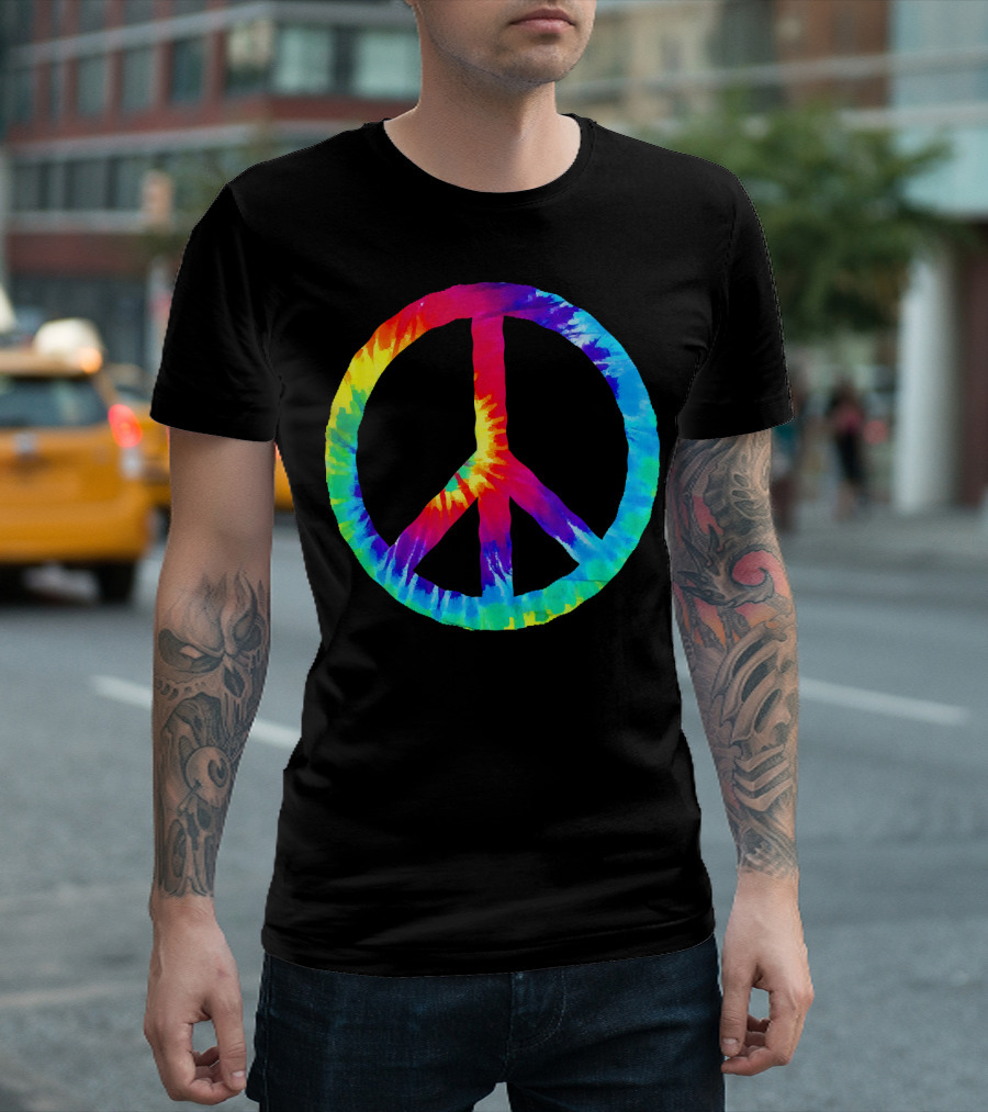 Hippie Rainbow Tie Dye Peace Sign T-Shirt