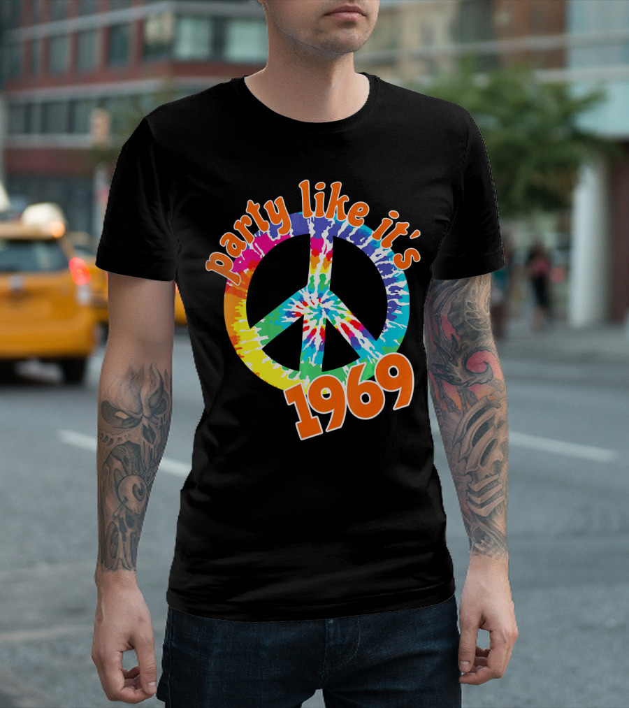 Party Like It's 1969 Tie-Dye Peace Symbol Vintage T-Shirt