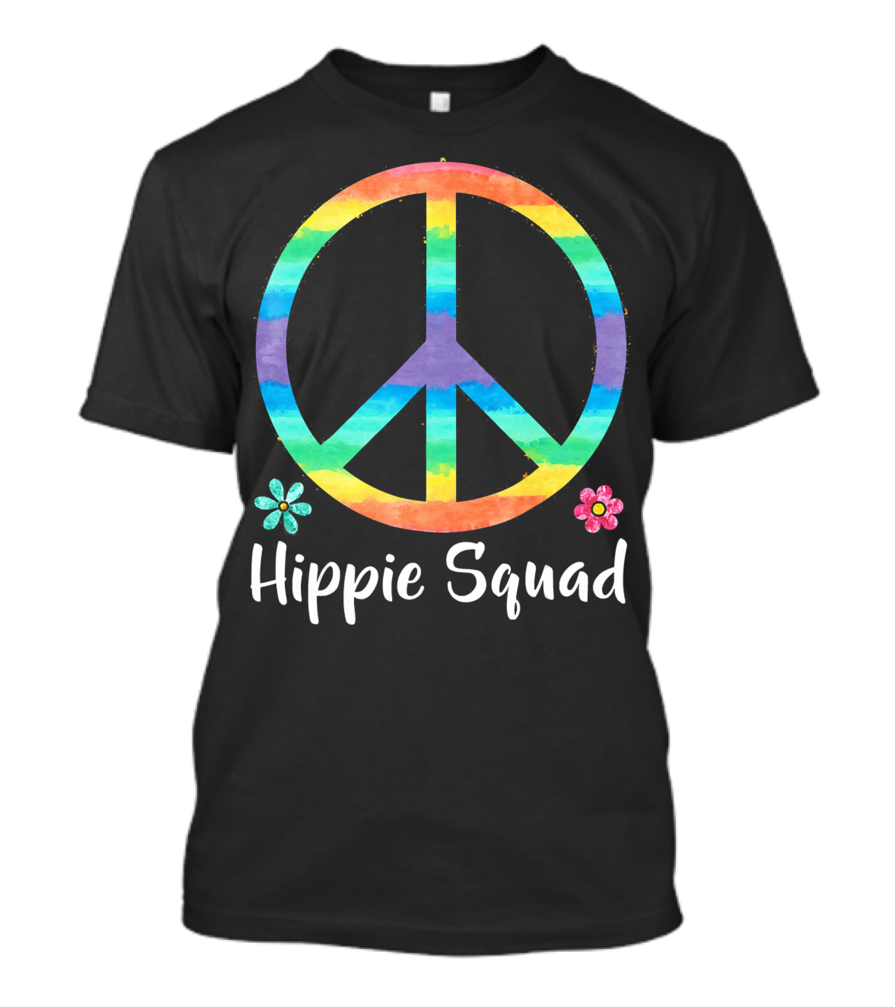 Rainbow Peace Sign Hippie Squad Flowers T-Shirt