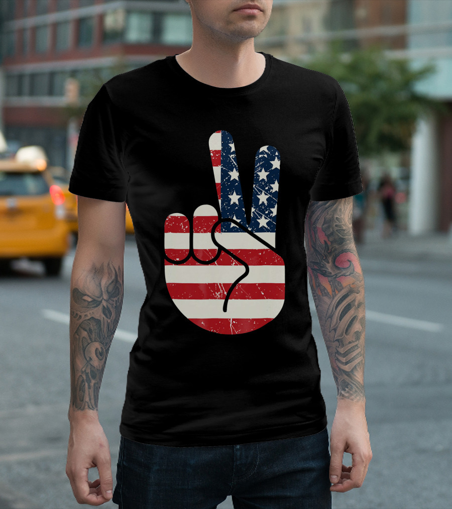 Patriotic Peace Sign American Flag Stars and Stripes USA T-Shirt