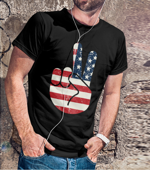 Patriotic Peace Sign American Flag Stars And Stripes USA T-Shirt