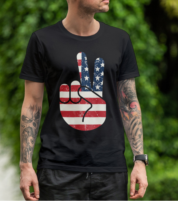 Patriotic Peace Sign American Flag Stars And Stripes USA T-Shirt