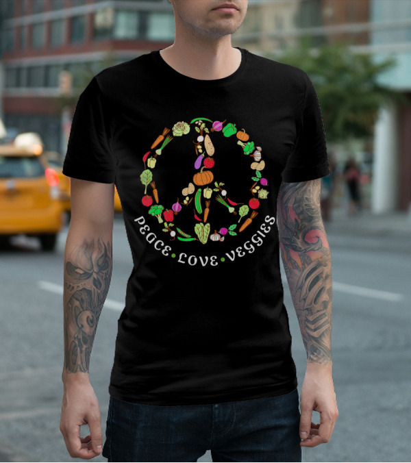 Peace Love Veggies Vegetable Art Cute Vega T-Shirt