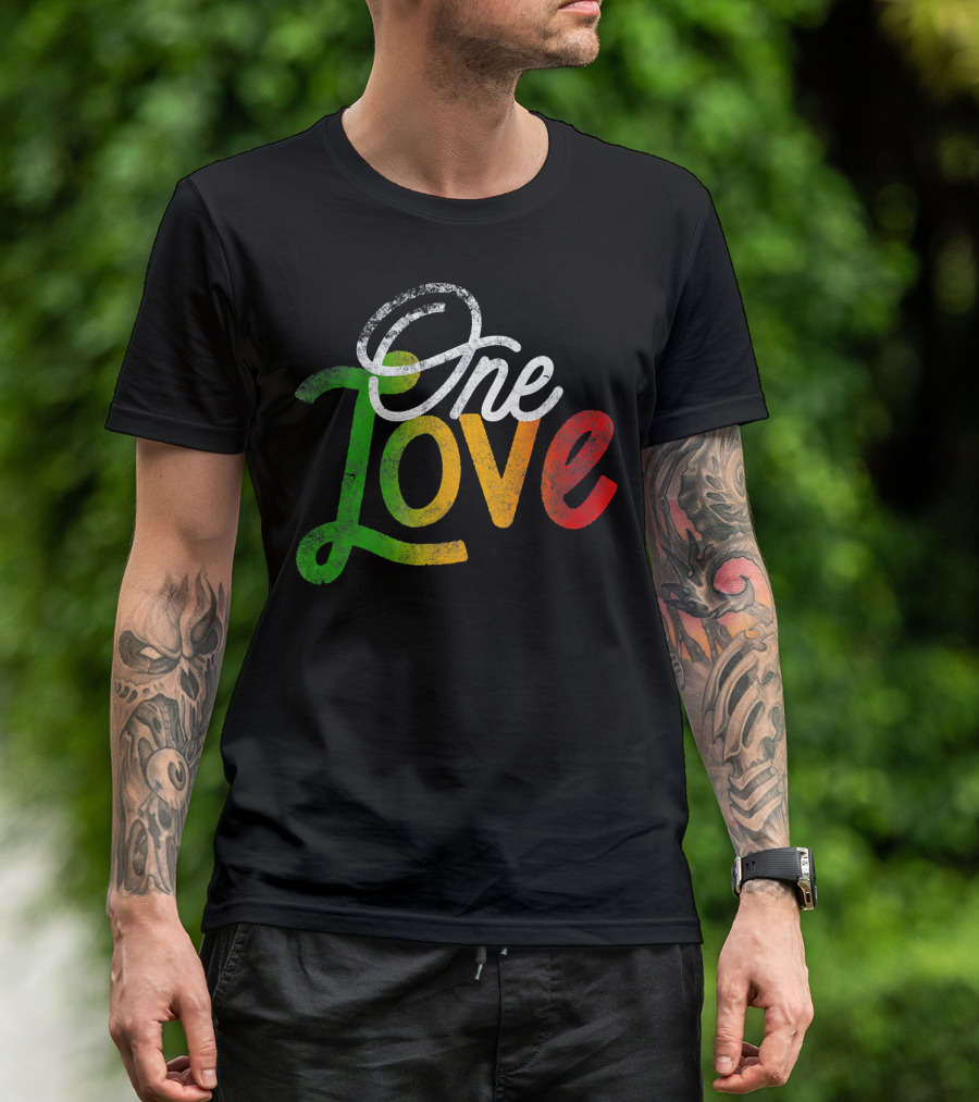 One Love Heart Rasta Reggae Roots Clothi Vintage Rastafarian Colors T-Shirt