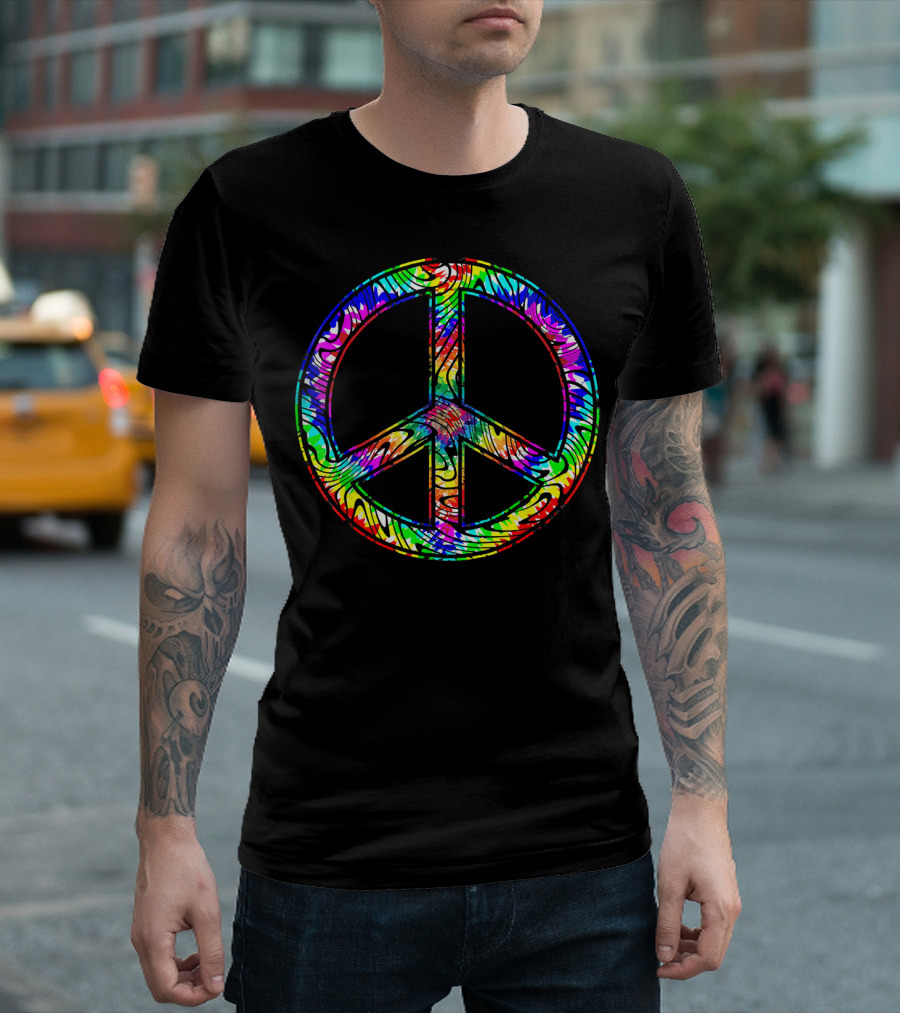 Peace Sign Tie Dye 60s 70s Hippie Rainbow Retro T-Shirt