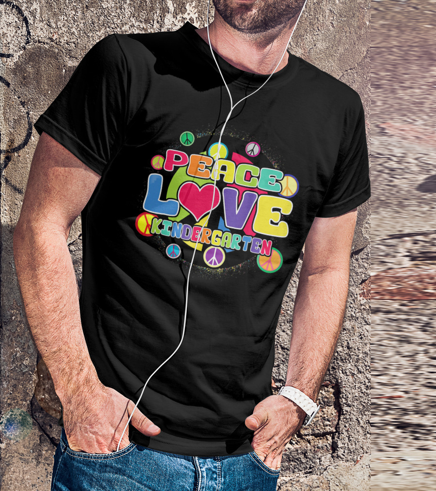 Peace Love Kindergarten Back To School Colorful Peace Signs T-Shirt