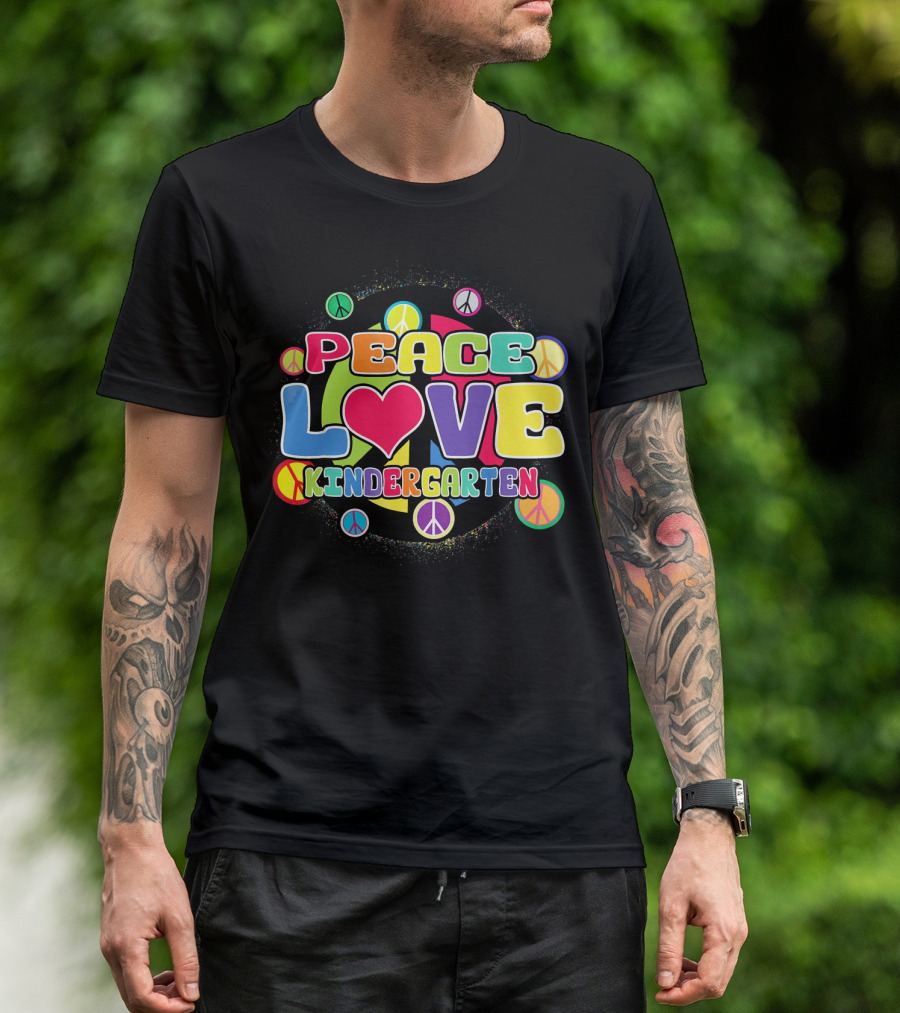 Peace Love Kindergarten Back To School Colorful Peace Signs T-Shirt