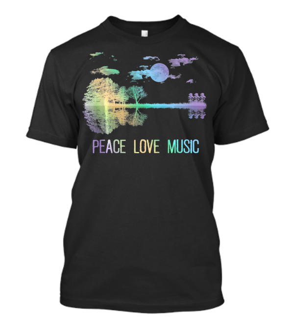 Peace Love Music Guitar Moon Lake Shadow Hippie T-Shirt