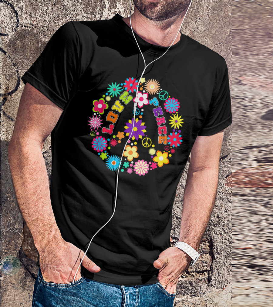 Peace Love Sign Hippie Flowers 60s 70s Groovy Floral Vibes T-Shirt