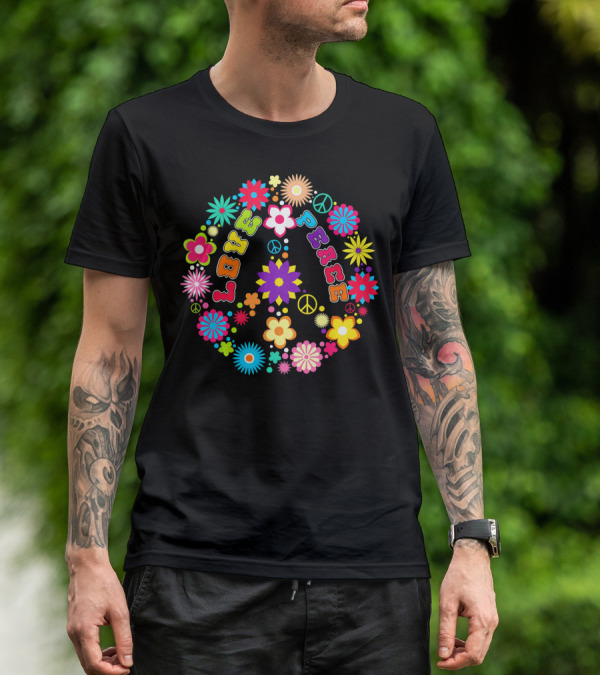 Peace Love Sign Hippie Flowers 60s 70s Groovy Floral Vibes T-Shirt