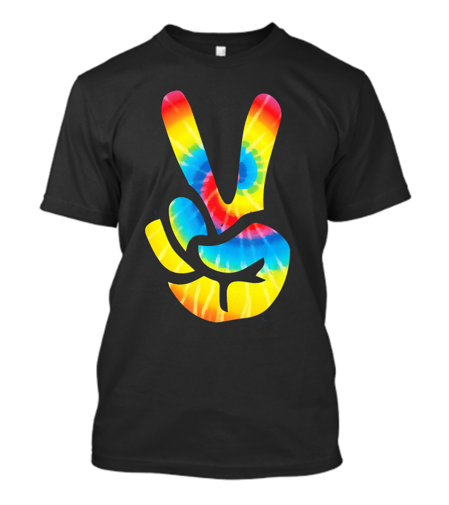 Tie Dye Peace Sign Hand V Symbol Rainbow Psychedelic T-Shirt