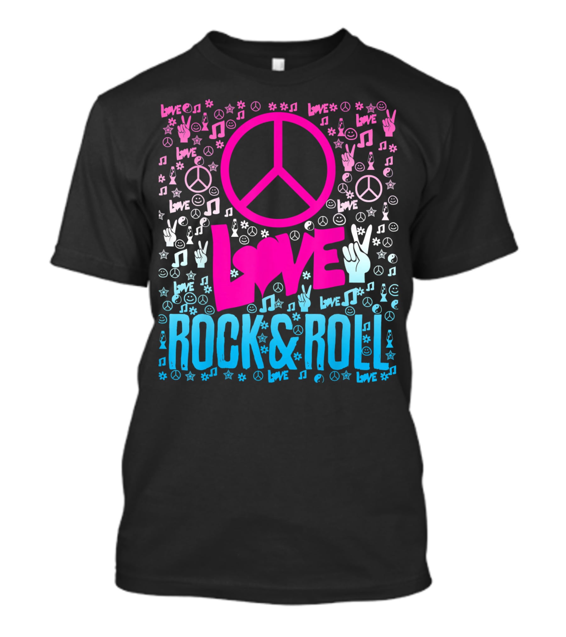 Peace Love Rock And Roll Music Icons And Hippie Symbols T-Shirt